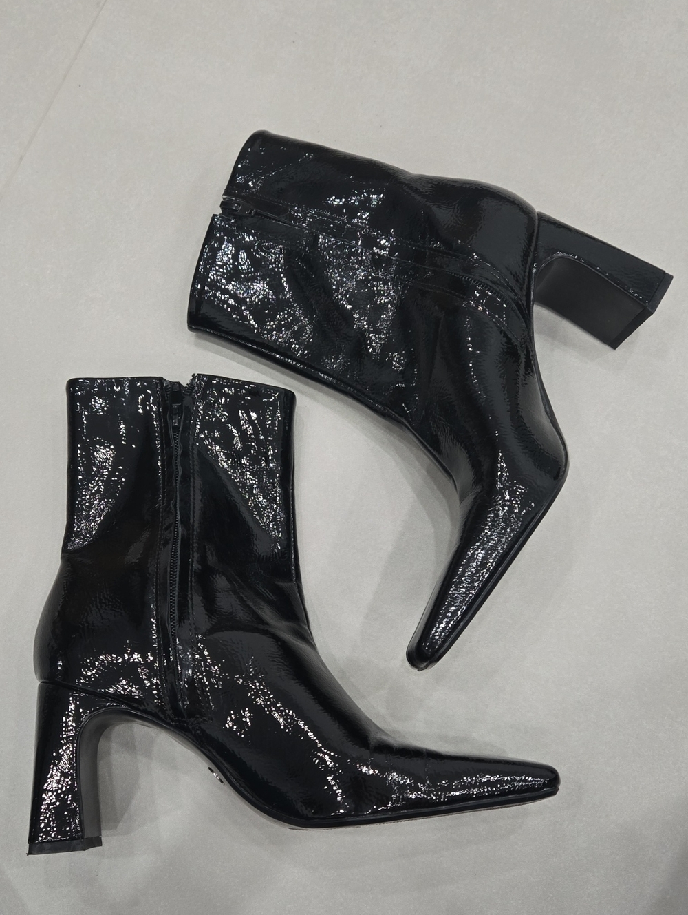 New! Zara Black Patent Square-Toe Ankle Booties 38/ 7.5 US.